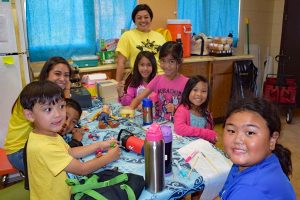 The Keiki Barangay having fun doing crafts with Manang Cassie Burigsay and Manang Monica Batac.